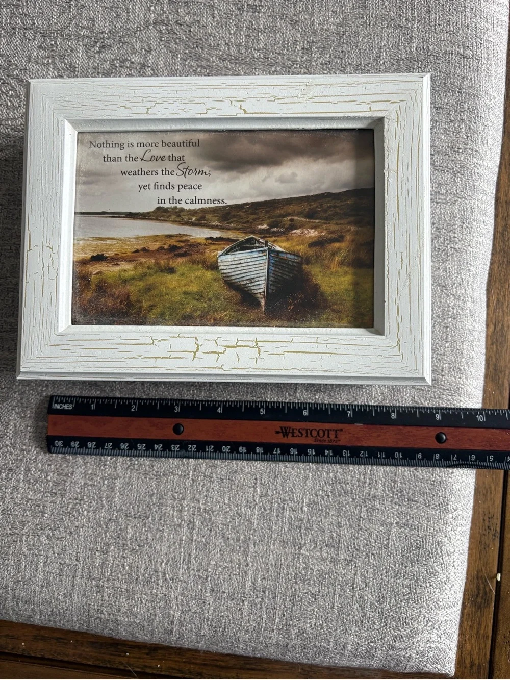 White Distressed music box with Coastal Boat Art